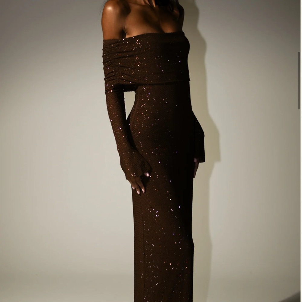 Meshki Glittering Brown Maxi Dress